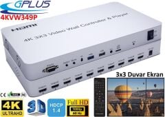 Gplus 4KVW349P 3x3 Video Wall Controller Ekran Genişletici + USB Player
