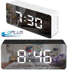 Gplus W561 Çift Alarmlı Dijital LED Termometreli Aynalı Alarmlı Masa Saati Siyah