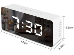 Gplus W561 Çift Alarmlı Dijital LED Termometreli Aynalı Alarmlı Masa Saati Beyaz