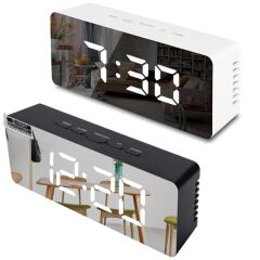Gplus W561 Çift Alarmlı Dijital LED Termometreli Aynalı Alarmlı Masa Saati Siyah