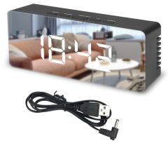 Gplus W561 Çift Alarmlı Dijital LED Termometreli Aynalı Alarmlı Masa Saati Siyah