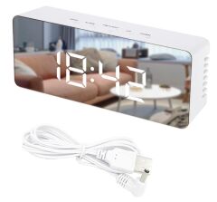 Gplus W561 Çift Alarmlı Dijital LED Termometreli Aynalı Alarmlı Masa Saati Beyaz