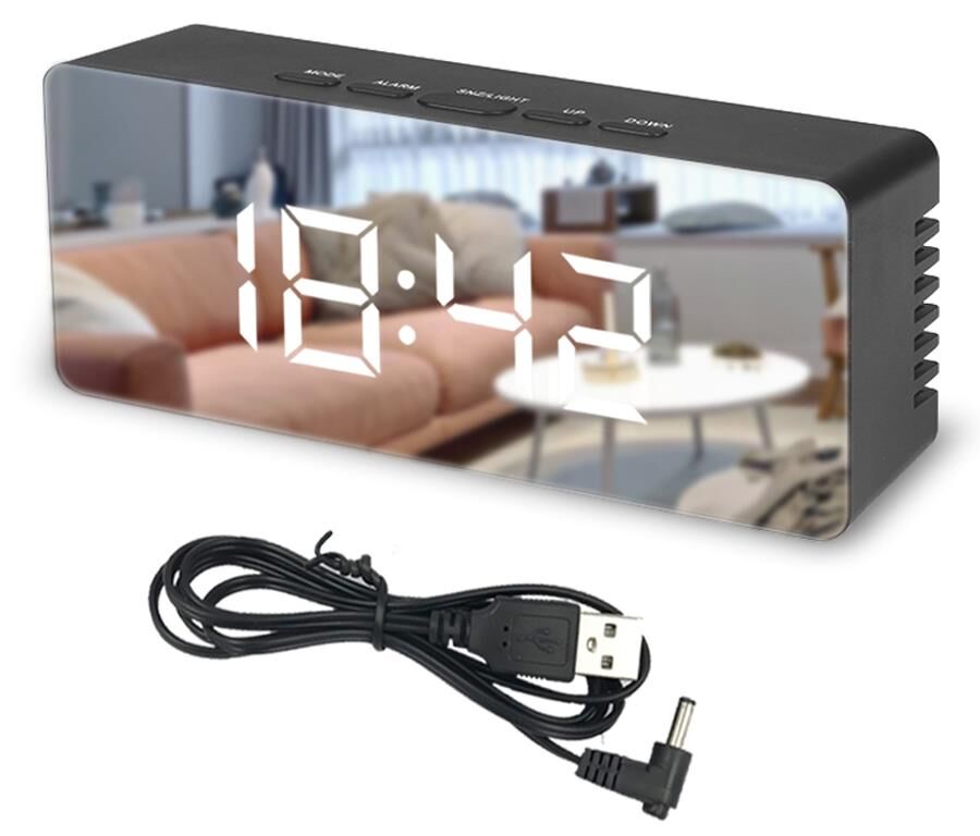 Gplus W561 Çift Alarmlı Dijital LED Termometreli Aynalı Alarmlı Masa Saati Siyah