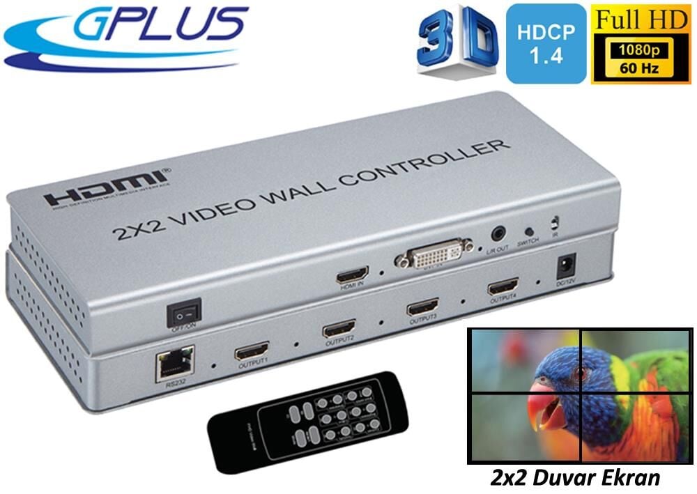 Gplus FHDVW242 2x2 Video Wall Controller Duvar Ekran Genişletici Switch