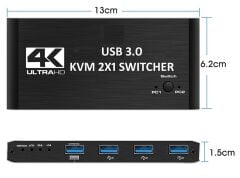 Gplus 4KVM421 KVM Switch 2x1 HDMI 4K USB 3.0 HDCP 2.3 HDR10 EDID