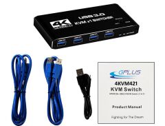 Gplus 4KVM421 KVM Switch 2x1 HDMI 4K USB 3.0 HDCP 2.3 HDR10 EDID