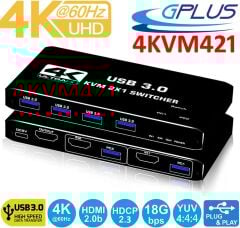 Gplus 4KVM421 KVM Switch 2x1 HDMI 4K USB 3.0 HDCP 2.3 HDR10 EDID