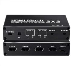 Gplus 4KMX222 2x2 Matrix Switch Splitter HDMI 2.0 4K 2160P HDR