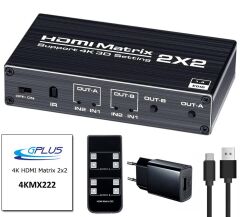 Gplus 4KMX222 2x2 Matrix Switch Splitter HDMI 2.0 4K 2160P HDR