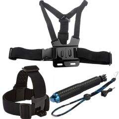 Teleskopik Monopod Kafa Bandı ve Göğüs Kemerli 4lü Aksesuar Seti