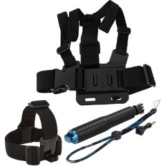 Teleskopik Monopod Kafa Bandı ve Göğüs Kemerli 4lü Aksesuar Seti