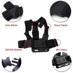 Eken Sjcam GoPro 3 Way Monopod Kafa Bandı Göğüs Kemeri 5li Set