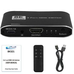 Gplus 4K321M 3 Port HDMI 2.0 4K 60Hz HDR HDCP 2.2  EDID CEC Metal Switch