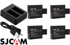 Sjcam 4 Adet Kamera Bataryası ve Çiftli Pil Şarj Cihazı 6 Parça Set
