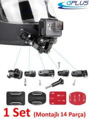Gplus GP15VKY 6 Parça Aksiyon Kamera Uyumlu Flat Düz Zemin Oval Kavisli Yüzey Vidalı 4 Yollu Hızlı Tak 3M Yapışkan Uzatma Motor Kask Bağlantı Seti