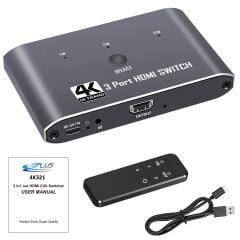 Gplus 4K321M 3 Port HDMI 2.0 4K 60Hz HDR HDCP 2.2  EDID CEC Metal Switch
