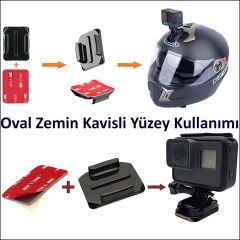 Gplus BS01K 2 Parça Oval Zemin Kavisli Yüzey Aksiyon Kamera Uyumlu 3M Yapışkan Motor Kask Bağlantı Aparatı