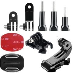 Gplus BS09YVJH 9 Parça Flat Zemin Düz Yüzey Vidalı J-Hook Açılı Hızlı Tak 3 Yollu Aksiyon Kamera Uyumlu 3M Yapışkanlı Motor Kask Bağlantı Seti