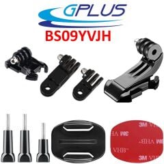Gplus BS09YVJH 9 Parça Flat Zemin Düz Yüzey Vidalı J-Hook Açılı Hızlı Tak 3 Yollu Aksiyon Kamera Uyumlu 3M Yapışkanlı Motor Kask Bağlantı Seti