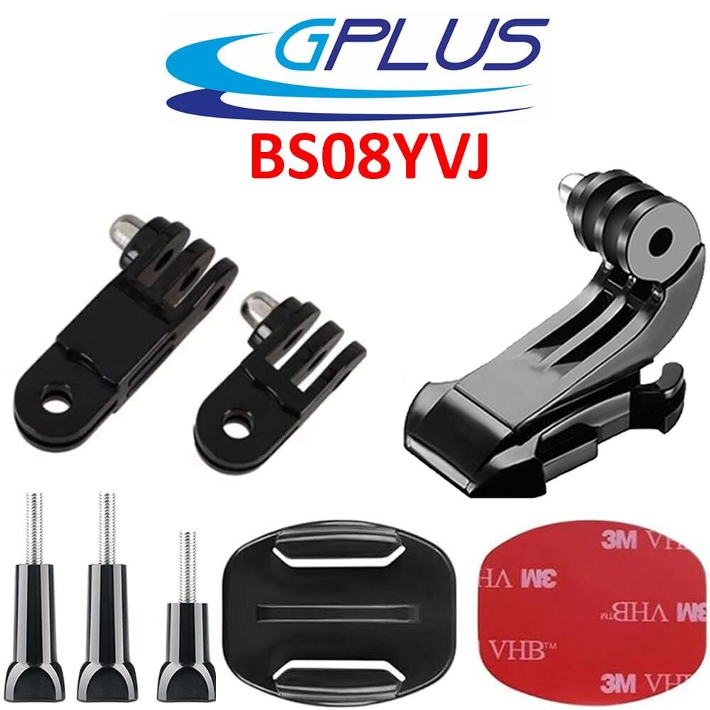 Gplus BS08YVJ 8 Parça Flat Zemin Düz Yüzey Vidalı J-Hook Açılı 3 Yollu Aksiyon Kamera Uyumlu 3M Yapışkanlı Motor Kask Bağlantı Seti