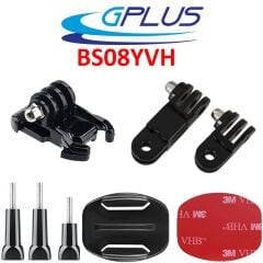 Gplus BS08YVH 8 Parça Flat Zemin Düz Yüzey Vidalı Hızlı Tak 3 Yollu Aksiyon Kamera Uyumlu 3M Yapışkan Motor Kask Bağlantı Seti