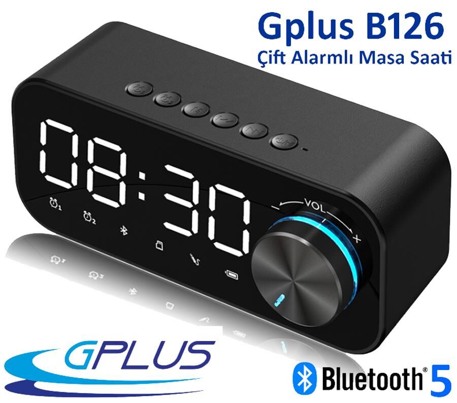 Gplus B126 Bluetooth 5.0 Çift Alarmlı Radyolu Dijital Masa Saati