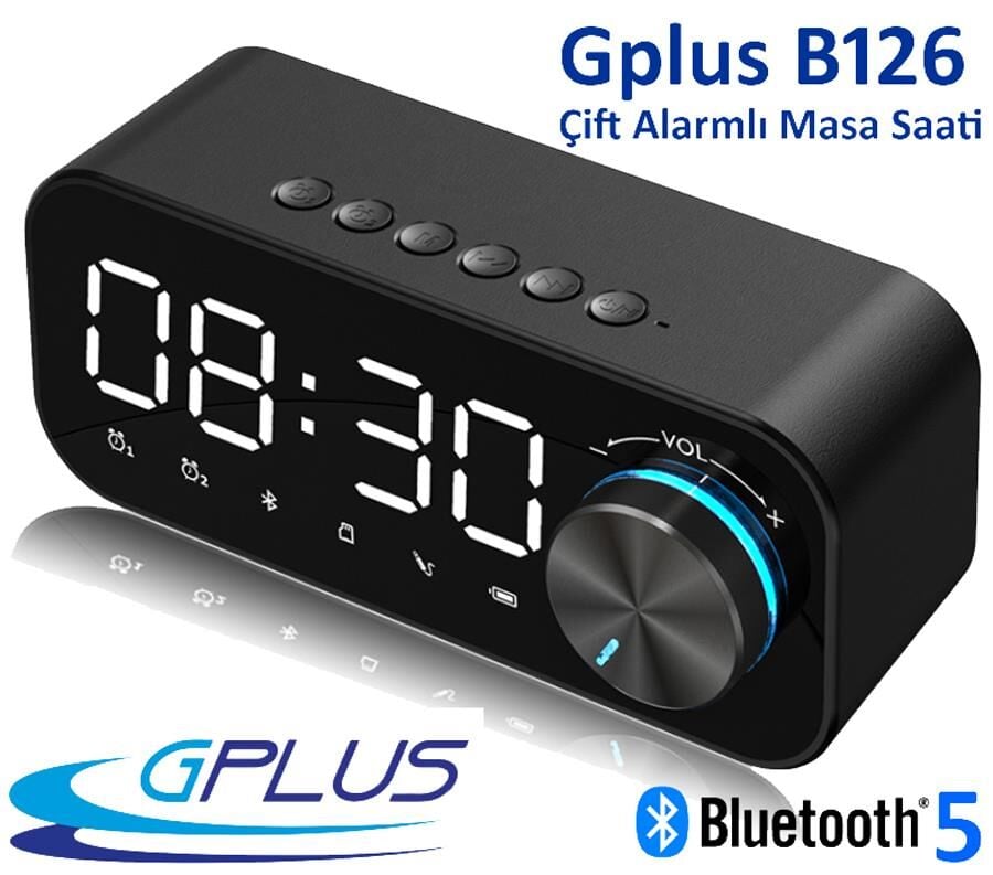 Gplus B126 Bluetooth 5.0 Çift Alarmlı Radyolu Dijital Masa Saati