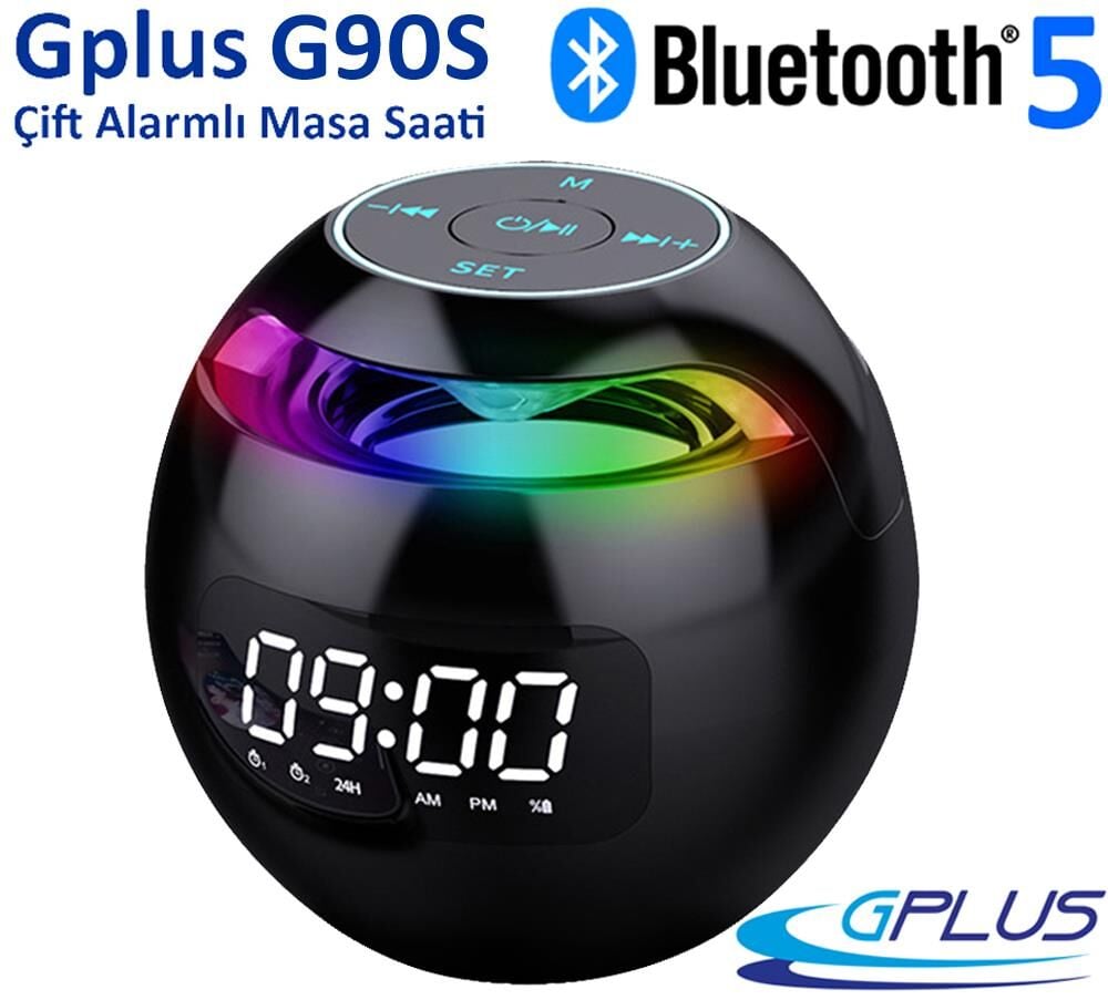 4x5*** Gplus G90S Radyolu Çift Alarmlı Dijital Göstergeli Bluetooth 5.0 Çok Fonksiyonlu Şarj Edilebilir Hoparlörlü Masa Saati