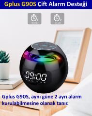 4x5*** Gplus G90S Radyolu Çift Alarmlı Dijital Göstergeli Bluetooth 5.0 Çok Fonksiyonlu Şarj Edilebilir Hoparlörlü Masa Saati