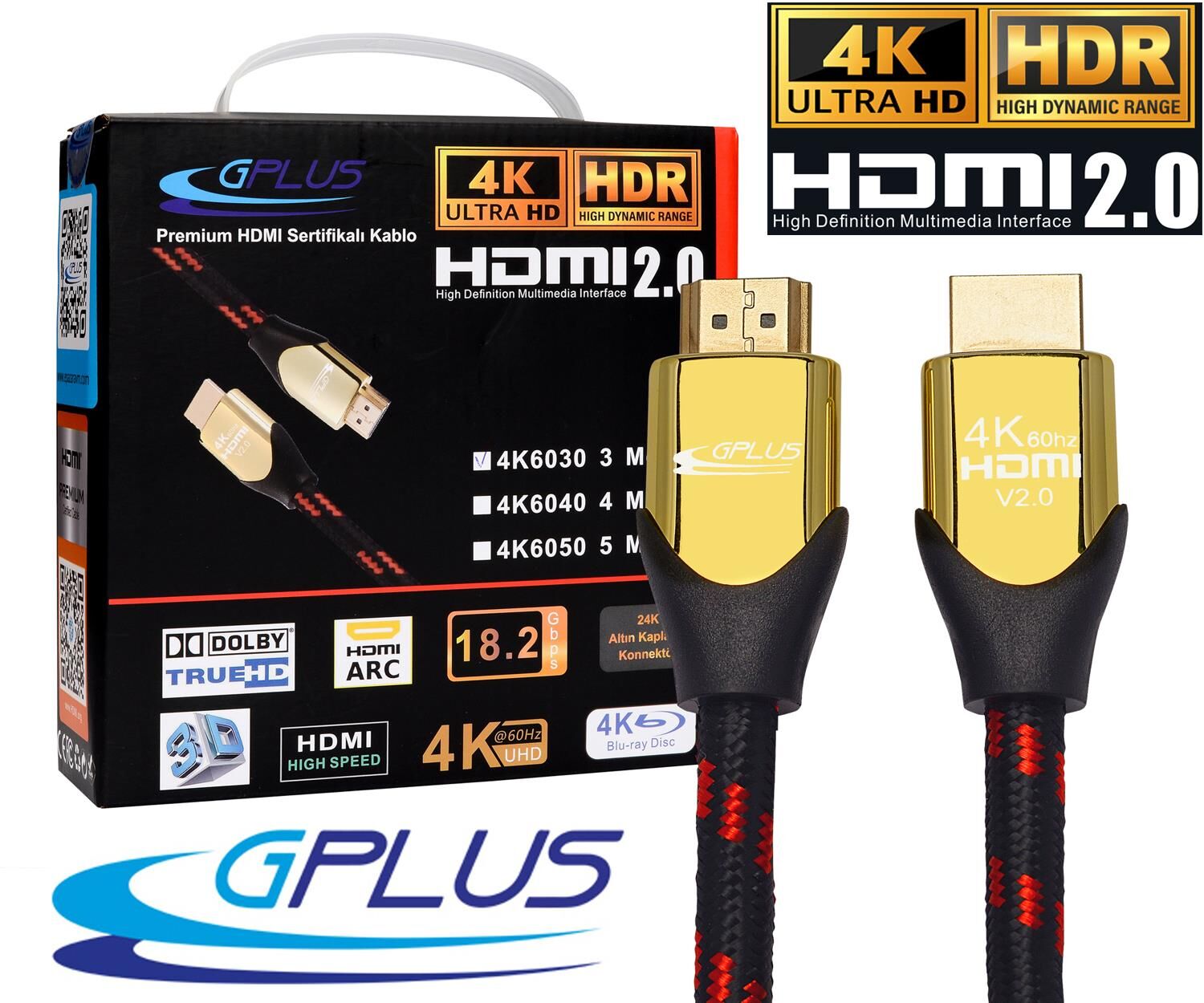Gplus 4K 60Hz Ultra HD 18 Gbps HDR ARC HDMI 2.0 26 AWG Örgü Kablo