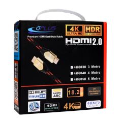 Gplus 4K 60Hz Ultra HD 18 Gbps HDR ARC HDMI 2.0 26 AWG Örgü Kablo 3 Metre