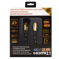Gplus 8K 60Hz 48 Gbps HDCP 2.3 HDMI 2.1 eARC 26 AWG Örgülü Kablo 1 Metre